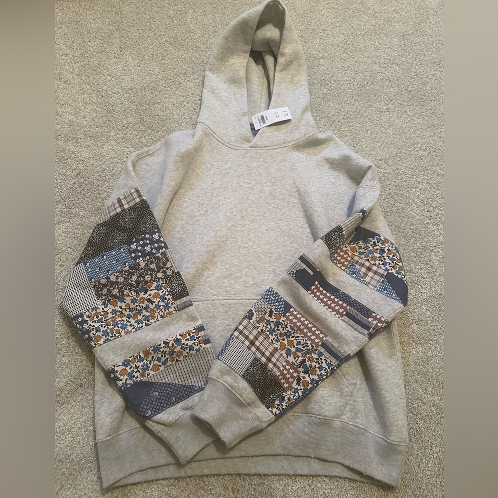 Abercrombie & Fitch Gray Hoodie with Patchwork Sleeves